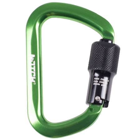 Notch Equipment Carabiner, Twist-Lock, 4.6" Length, 0.98 in. (25mm) Gate Opening, Aluminum, Green 41459